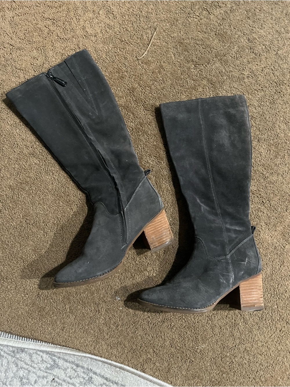 Blondo Black Suede Knee-High Block Heel Boots